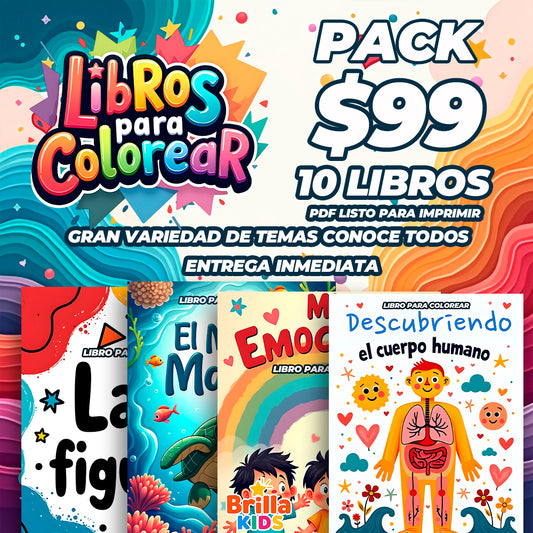 🌈 Paquete Brilla Kids – ¡10 libros para colorear y aprender!